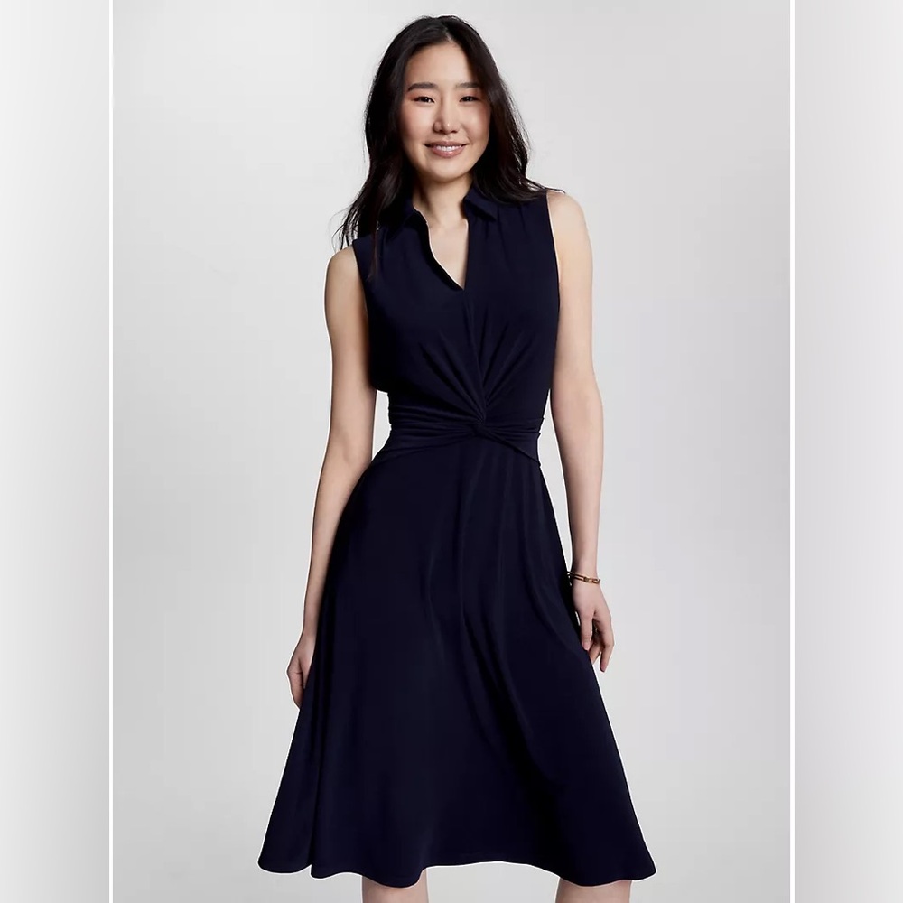 EUC Tommy Hilfiger Front Knot Sleveless Midi Dress, Sky Captain Navy, 12 $109